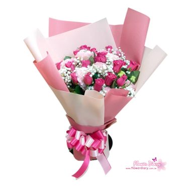 台北花店精選 Charming 桃紅玫瑰桔梗花束