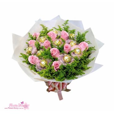 台北花店特選 粉甜蜜 玫瑰與金莎組合花束