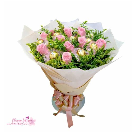 台北花店特選 粉甜蜜 玫瑰與金莎組合花束