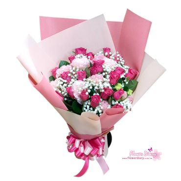 台北花店精選 Charming 桃紅玫瑰桔梗花束