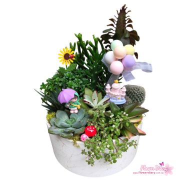 台北花店設計 天外奇蹟-粉色城堡版  多肉植物組合盆栽