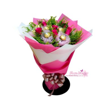 台北花店特選 超甜蜜 玫瑰與金莎組合花束